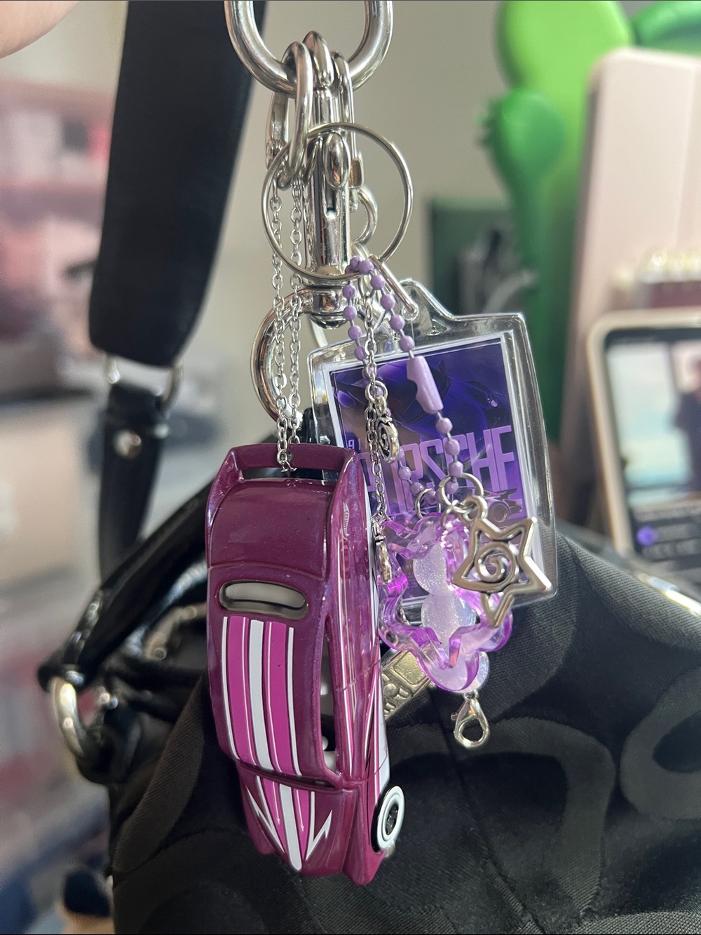 Purple Car and Charm Keychain Bag Accessory